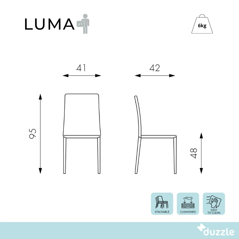 Set di 4 sedie da pranzo imbottite in similcuoio cioccolato Luma con struttura in metallo facili da pulire | Duzzle
