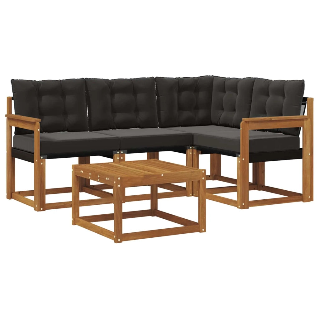 Set di divani da esterno con cuscino 5 pcs Naturale e Nero