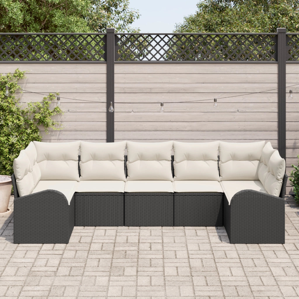 Set di Divani da Giardino  a 7 Pezzi con Cuscini Nero Polyrattan