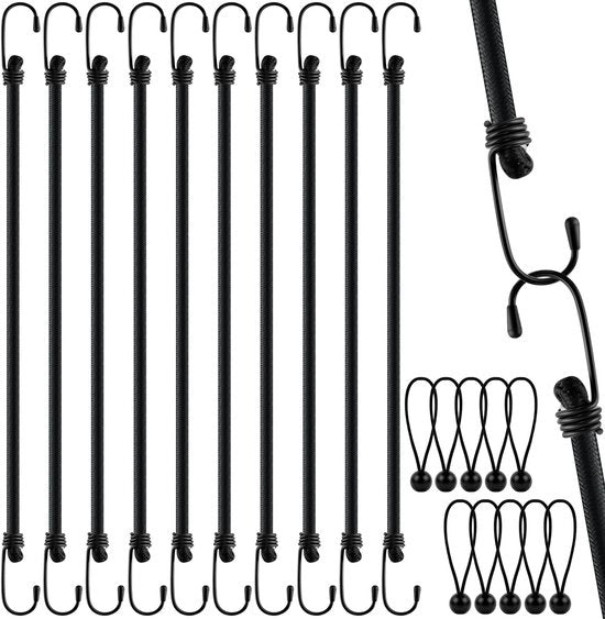 Set di 10 spanrubber con ganci, inclusi cinture di trazione extra resistenti con ganci, trapani di zecca idrorepellenti, spanne di bagaglio elastiche, espansore con ganci per diverse attrezzature di blocco carico (100 cm) nero