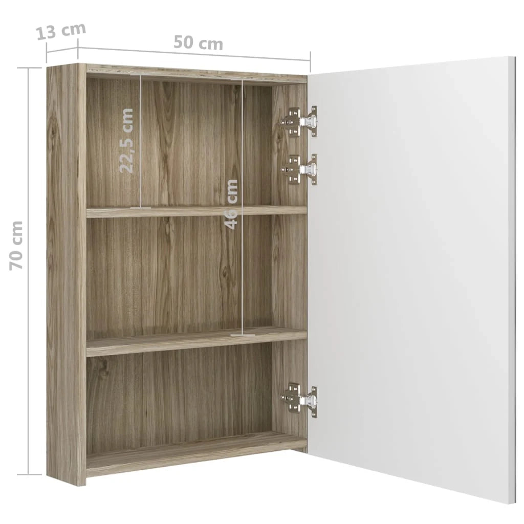 Mobile da bagno con specchio LED bianco 50 x 13 x 70 cm finitura rovere 02_0006585