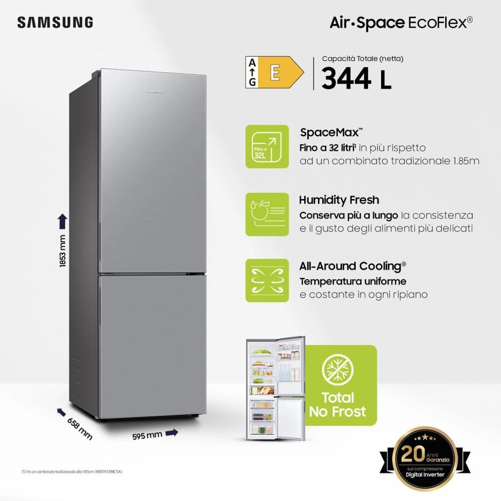 Samsung RB33B610ESA-EF Frigorifero Combinato libera installazione 344 Litri Classe E Inox All Around Cooling