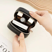 Mini borsa di pelle vera - Contenitore portatile per matite labiali - Organizzatore per orecchini e gioielli - Piccola borsa quadrata in pelle per donne