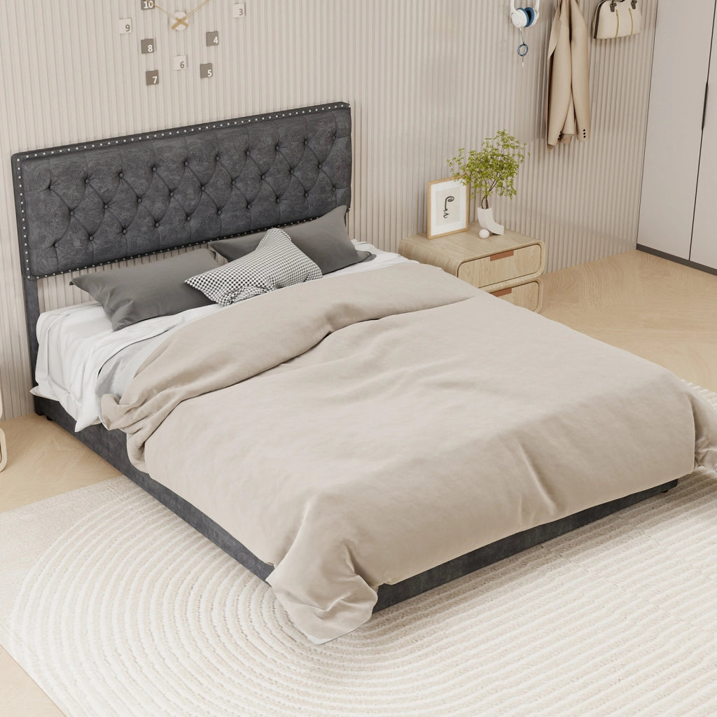 Letto Matrimoniale 160x200 cm - Testiera Imbottita; Spazio sotto il Letto - Grigio