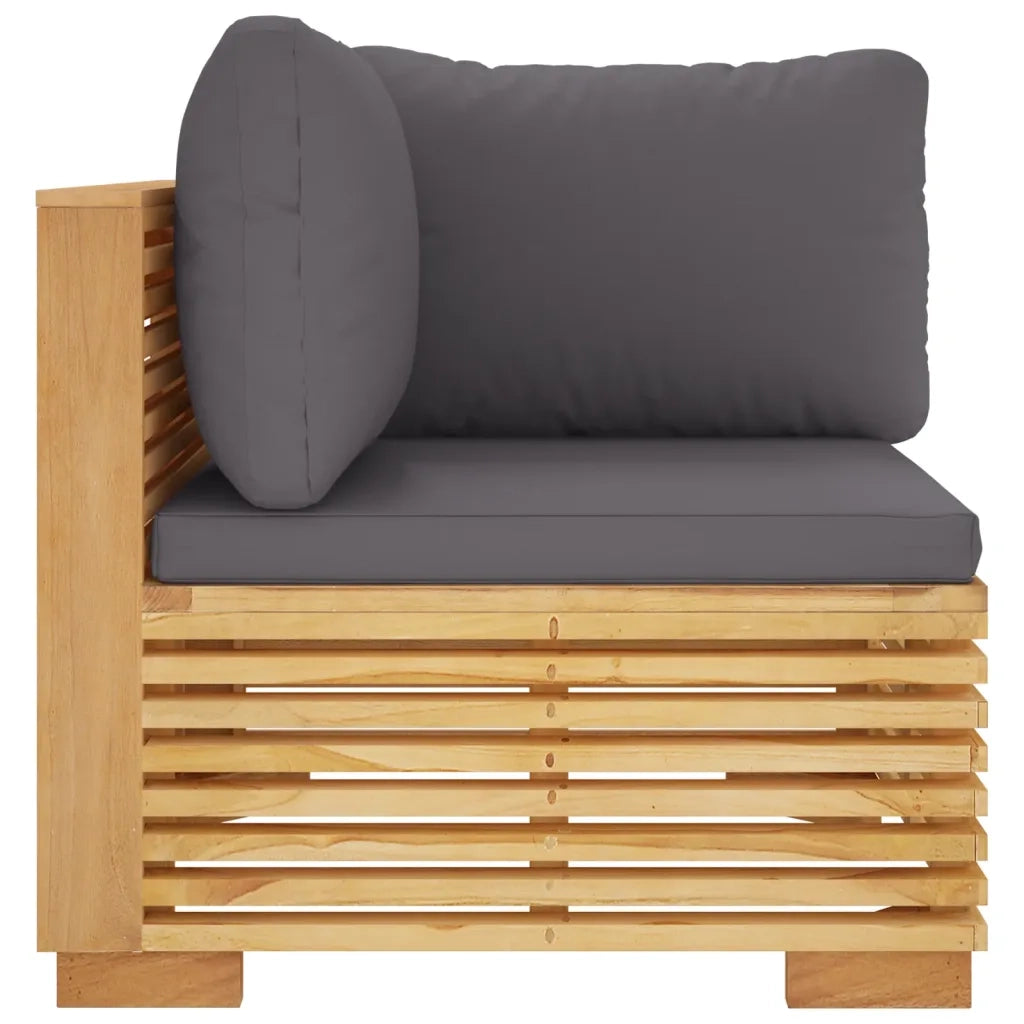 Divano Angolare Giardino Cuscini-Sofa da Giardino-Divanetto da esterno Grigio Scuro Massello di Teak