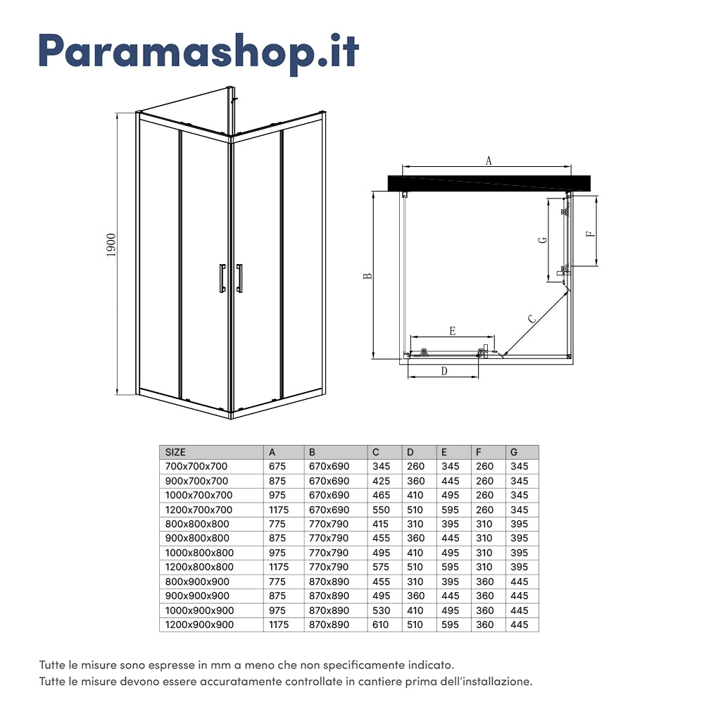 Box doccia nero opaco 3 lati 90x90x90 cm con doppio scorrevole h190 cm e vetro trasparente 6 mm | Tremiti