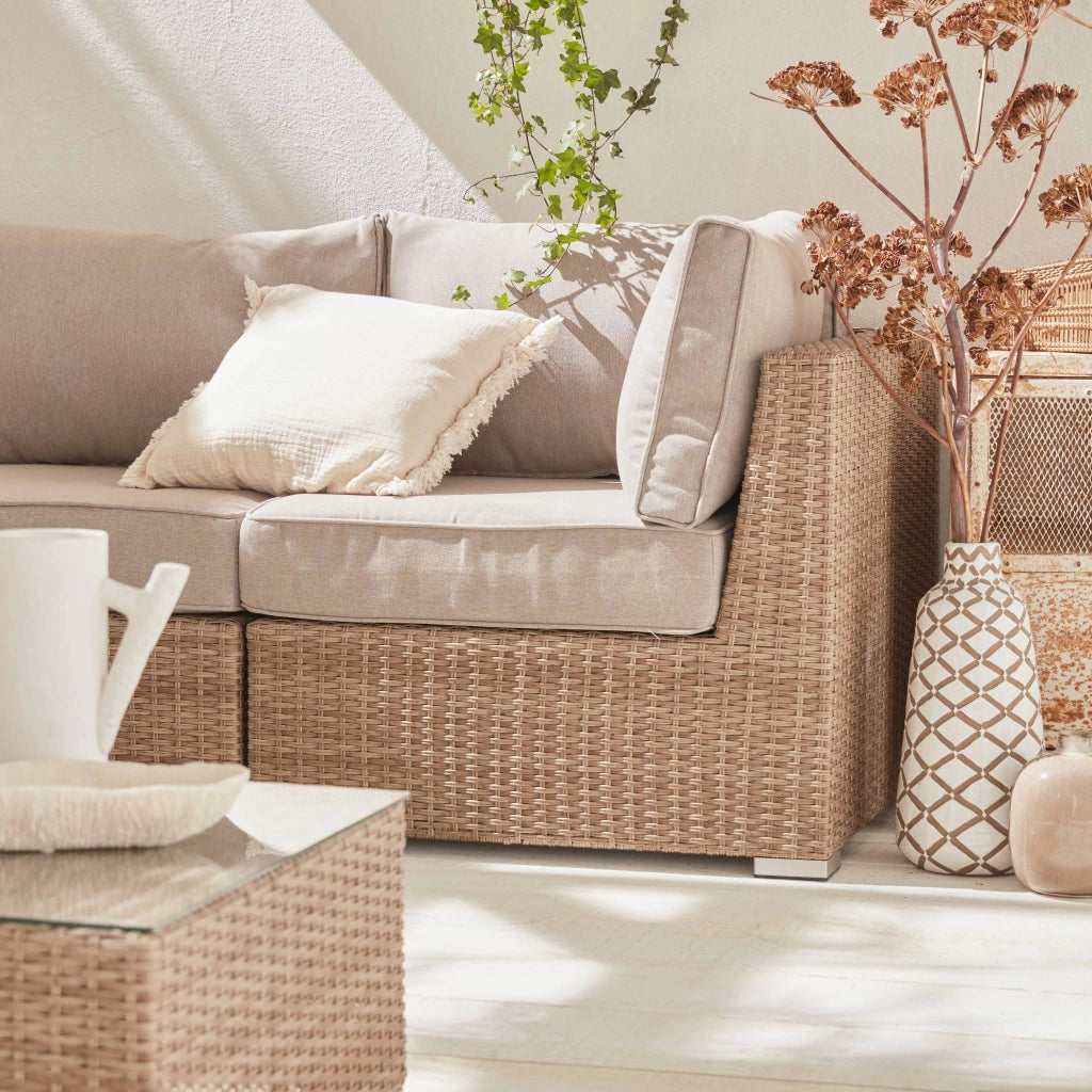 Salotto da giardino premium in resina intrecciata, 12-14 posti, beige