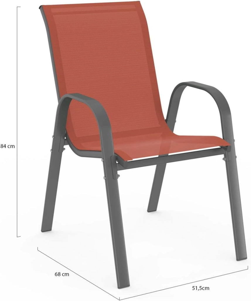 Set di 6 sedie da giardino impilabili LYMA in metallo e textilene terracotta