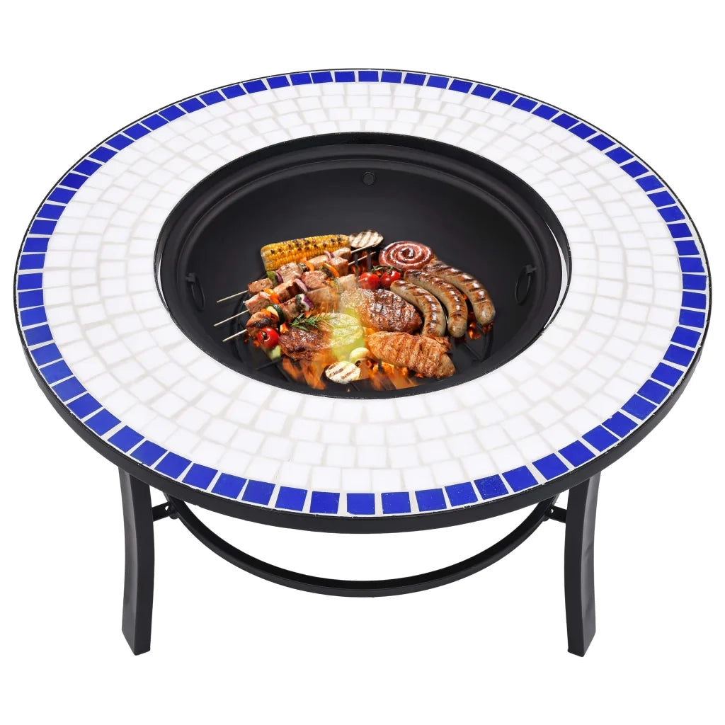 Braciere a Mosaico Blu e Bianco 68 cm in Ceramica CFW9482738