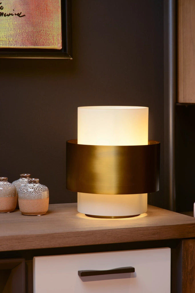 Lampada da tavolo Lucide Firmin vetro bianco oro E27
