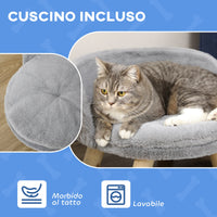 Divano per Cani e Gatti Rotondo con Cuscino in Tessuto di Peluche e Legno Ø40,5x33 cm Grigio