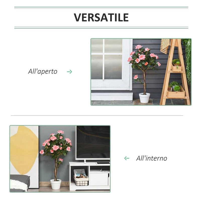 PIANTA FINTA DI ROSA DA 21 FIORI CON VASO RIEMPITO IN CEMENTO E MUSCHIO, Ï18X90 CM, ROSA