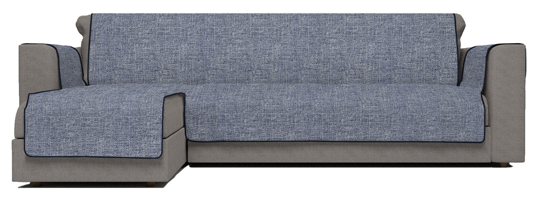 Copridivano in Poliestere con Penisola Sinistra Seduta 240 cm Blu Scuro