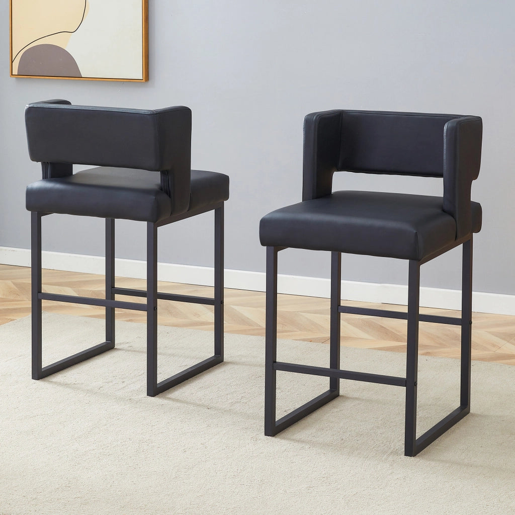 Set di 2 Sgabelli da Bar; Seduta Quadrata Imbottita; Stile Nordico; Metallo e Similpelle; Nero