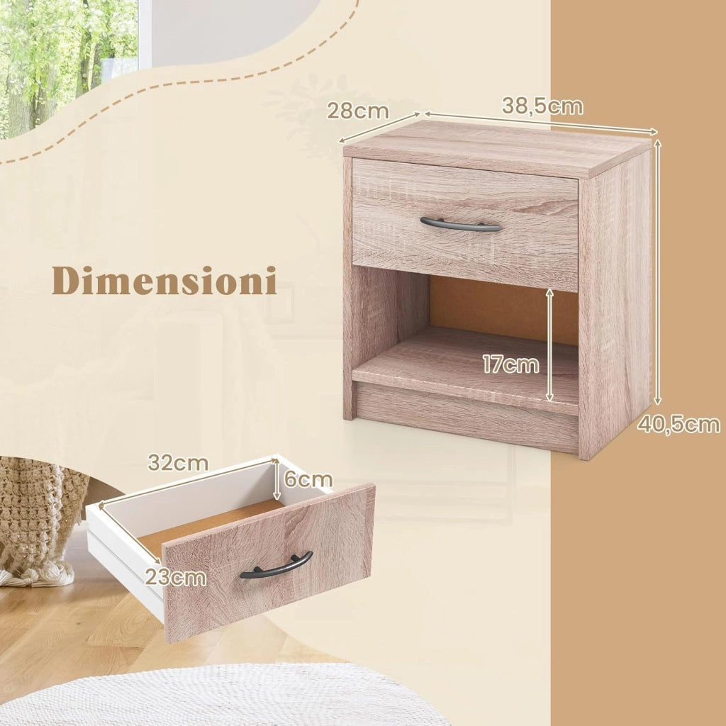 COSTWAY Comodino 38,5 x 28 x 40,5cm in Legno, Tavolino Salvaspazio con Scomparto Aperto e Casseto per Soggiorno e Camera da Letto (Naturale)