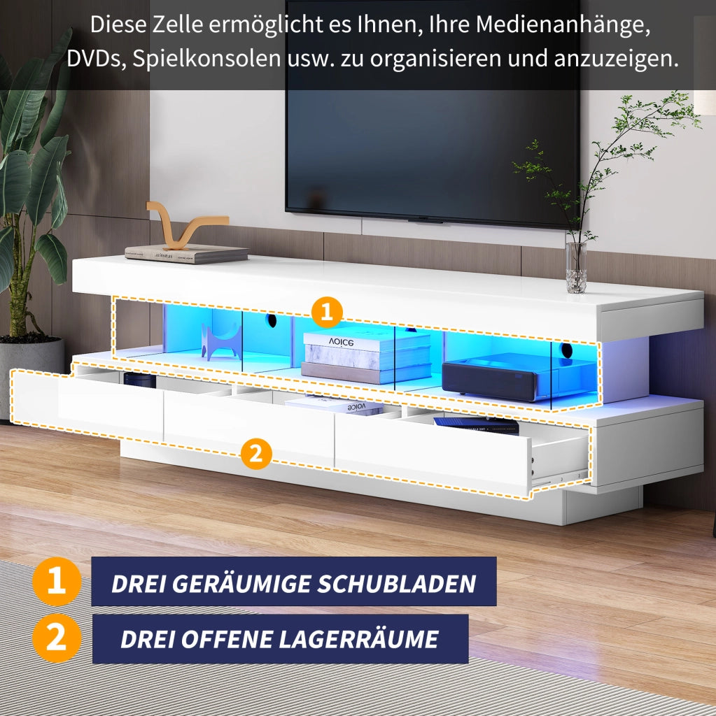 Mobile TV moderno bianco lucido 160x38x50,5 cm con LED Bluetooth
