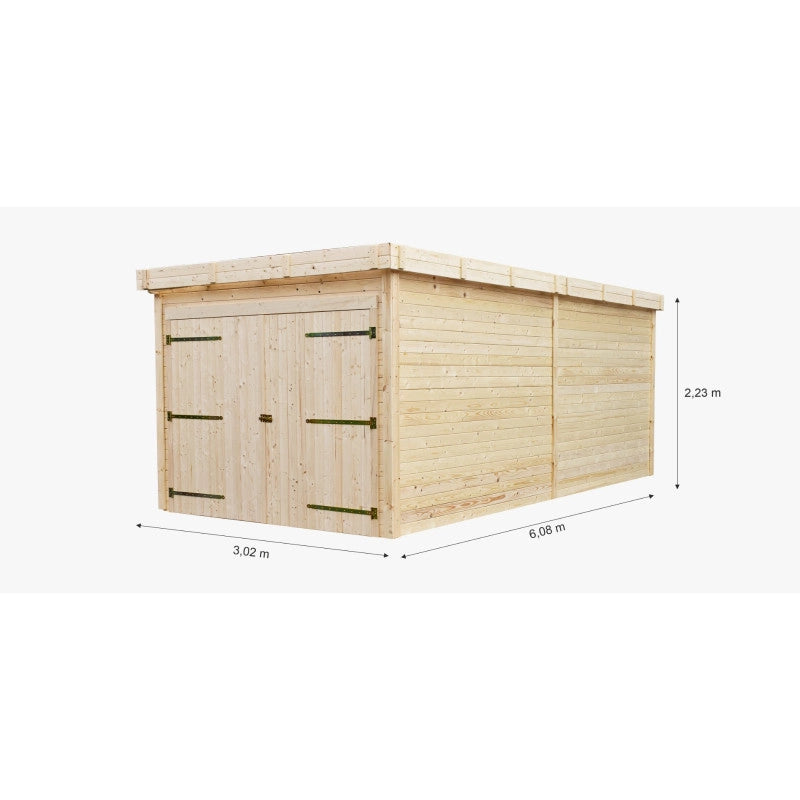 Garage in legno 280x584 cm – Pareti 28 mm – Tetto piano policarbonato – Porta doppia – Sicilia – SL3060 Foresta