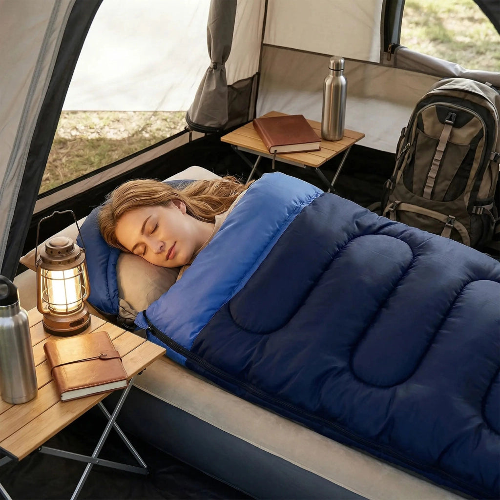 Sacco a Pelo Singolo per Adulti 75x215 cm Leggero e Compatto Temperatura 0-25°C in Poliestere e Cotone Blu Navy