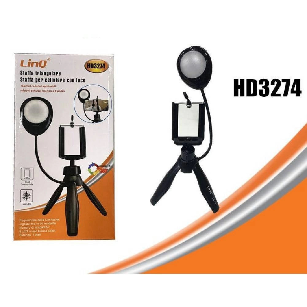 Trade Shop - Treppiedi Da Tavolo Con Luce Led 3 Intensità Girevole 360° Per Smartphone Hd3274 -