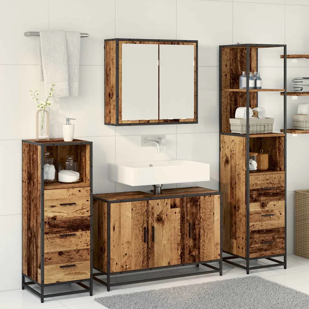 Set di mobili per il bagno con cassetto 4 pcs Legno vecchio 3402482