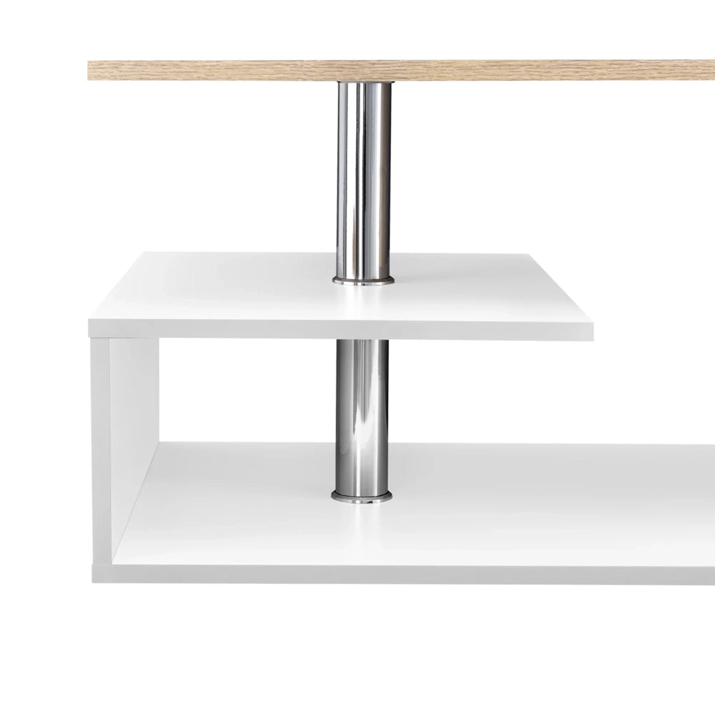Tavolino da salotto con ripiano portaoggetti in MDF 90 cm finitura bianco e rovere 03_0004157