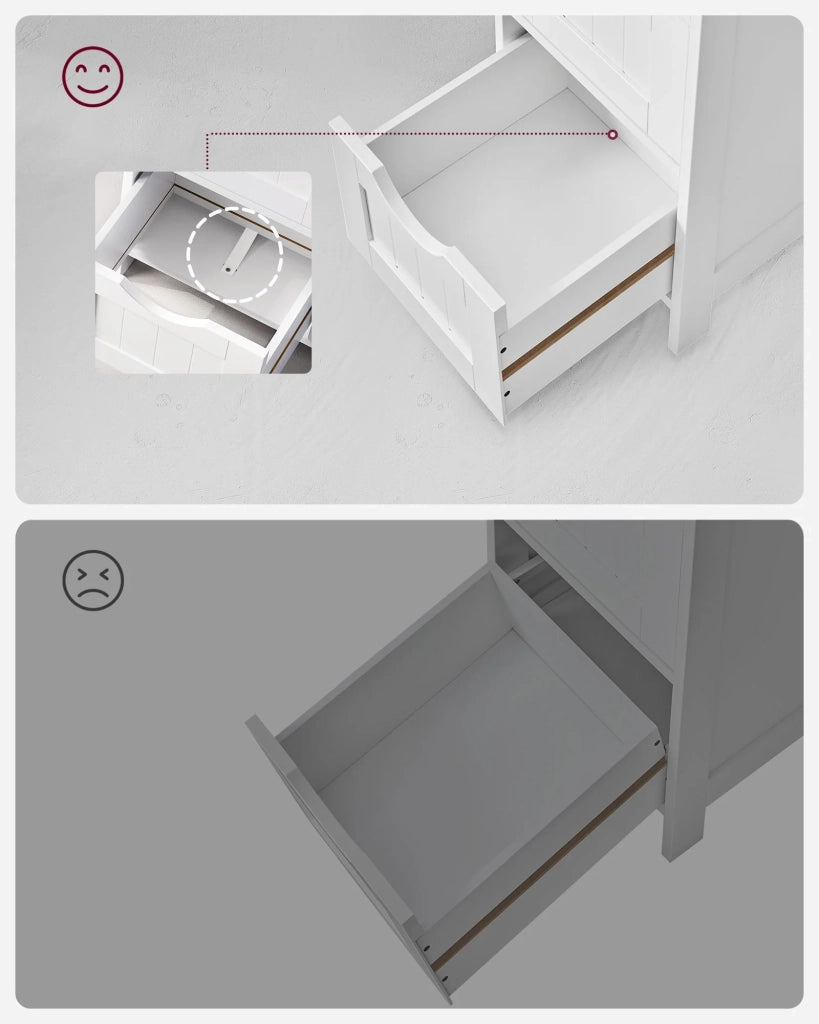 Mobiletto da bagno su gambe mobile contenitore con 4 cassetti 30 x 30 x 82 cm per soggiorno cucina e corridoio bianco 12_0006505