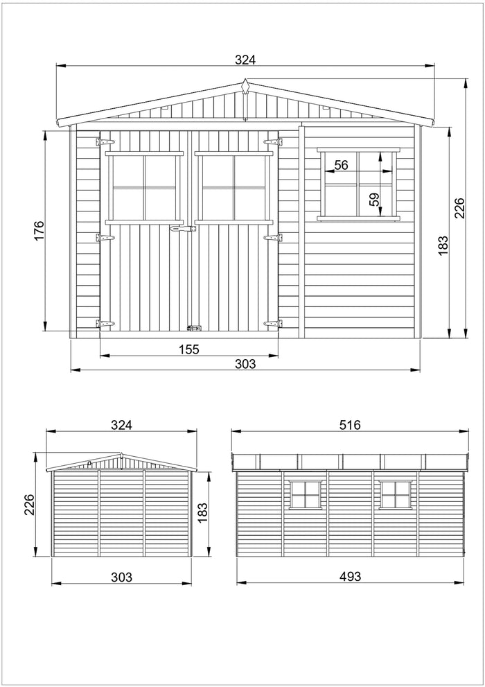 TIMBELA M337+M337G Casa da giardino in legno naturale CON PAVIMENTO IMPREGNATO A226x516x324 cm/15 m²