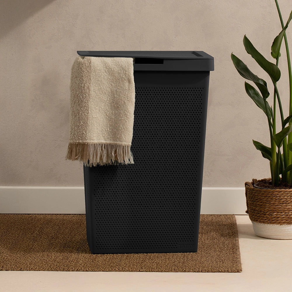 Cesta portabiancheria 65 lt nera in plastica riciclata