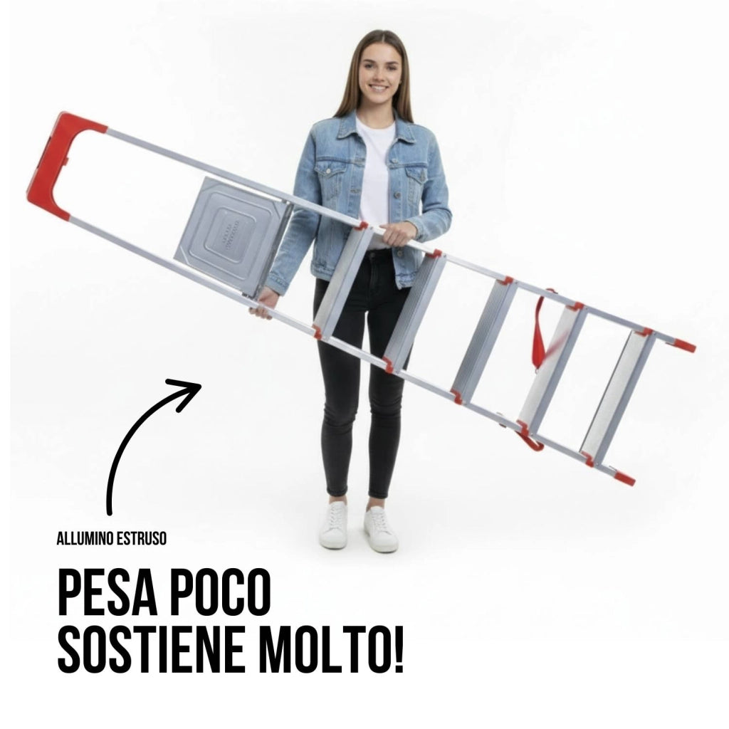 Scala Domestica in Alluminio Martina Leggera Portatile Scaletto Vaschetta Portaoggetti Pieghevole Robusta Salv 8 gradini