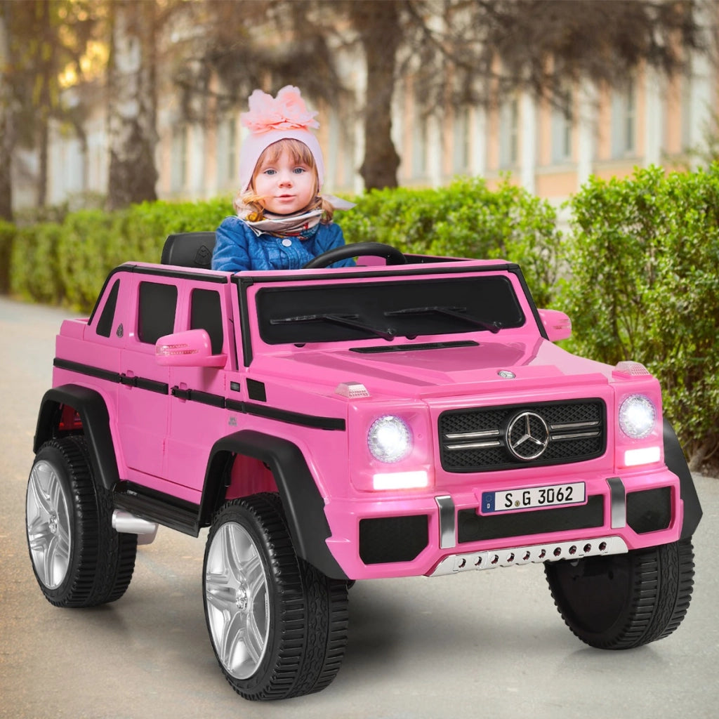Mercedes Benz Maybach G650-S 12 V per bambini con luci LED, Jeep a batteria con 2 portiere apribili Rosa-Macchinine giocattoli