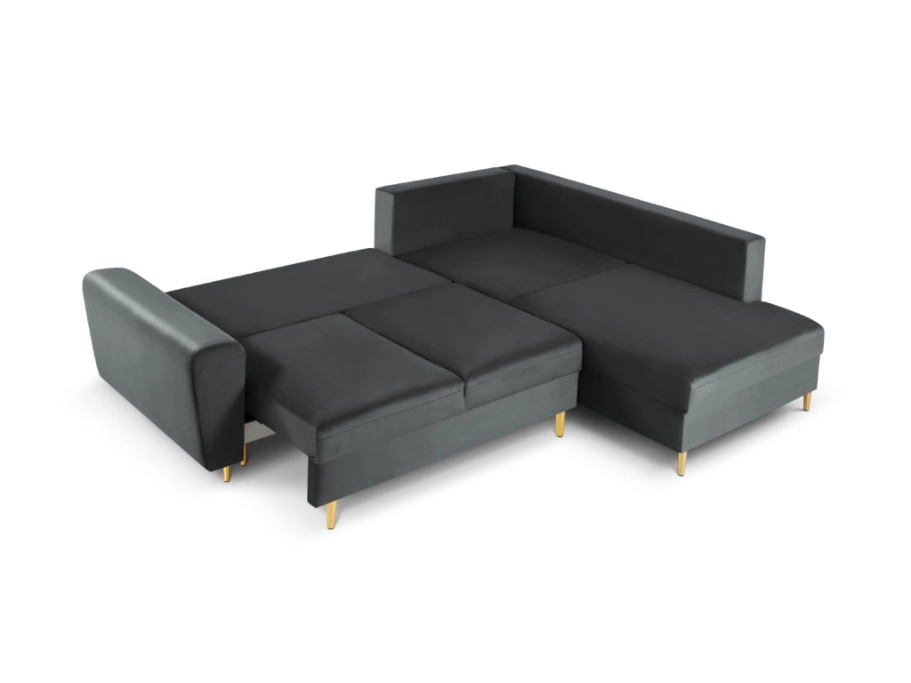 Cosmopolitan Design - Divano convertibile angolare destro con contenitore "Kyoto" 5 posti in velluto grigio scuro 