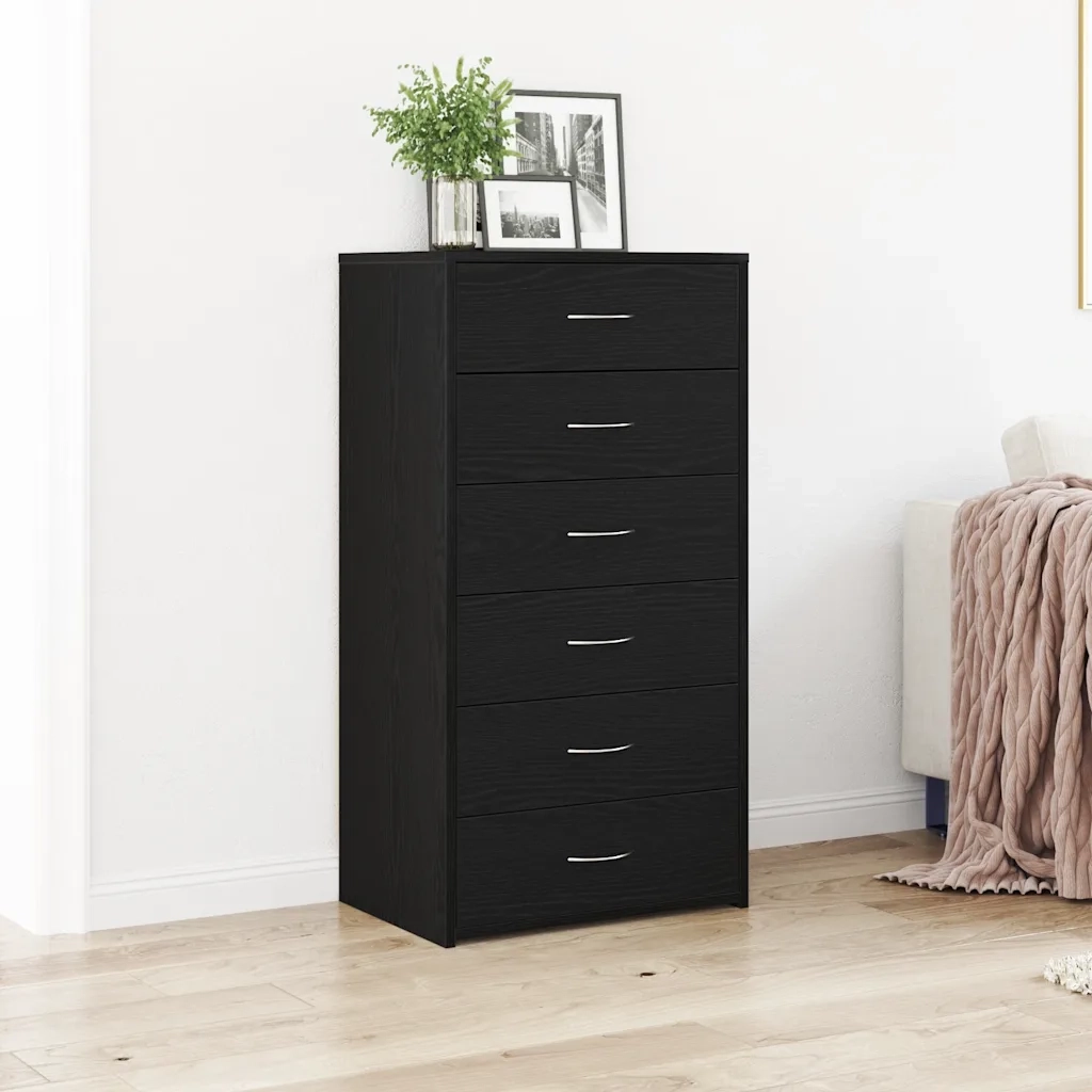 Credenza con 6 Cassetti Rovere Nero 50x34x96 cm in Truciolato 862442