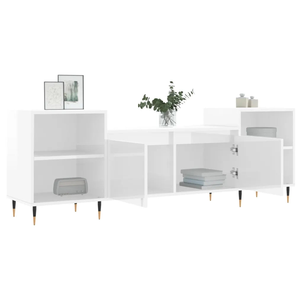 Mobile Porta TV Bianco Lucido 160x35x55 cm in Legno Multistrato 831334