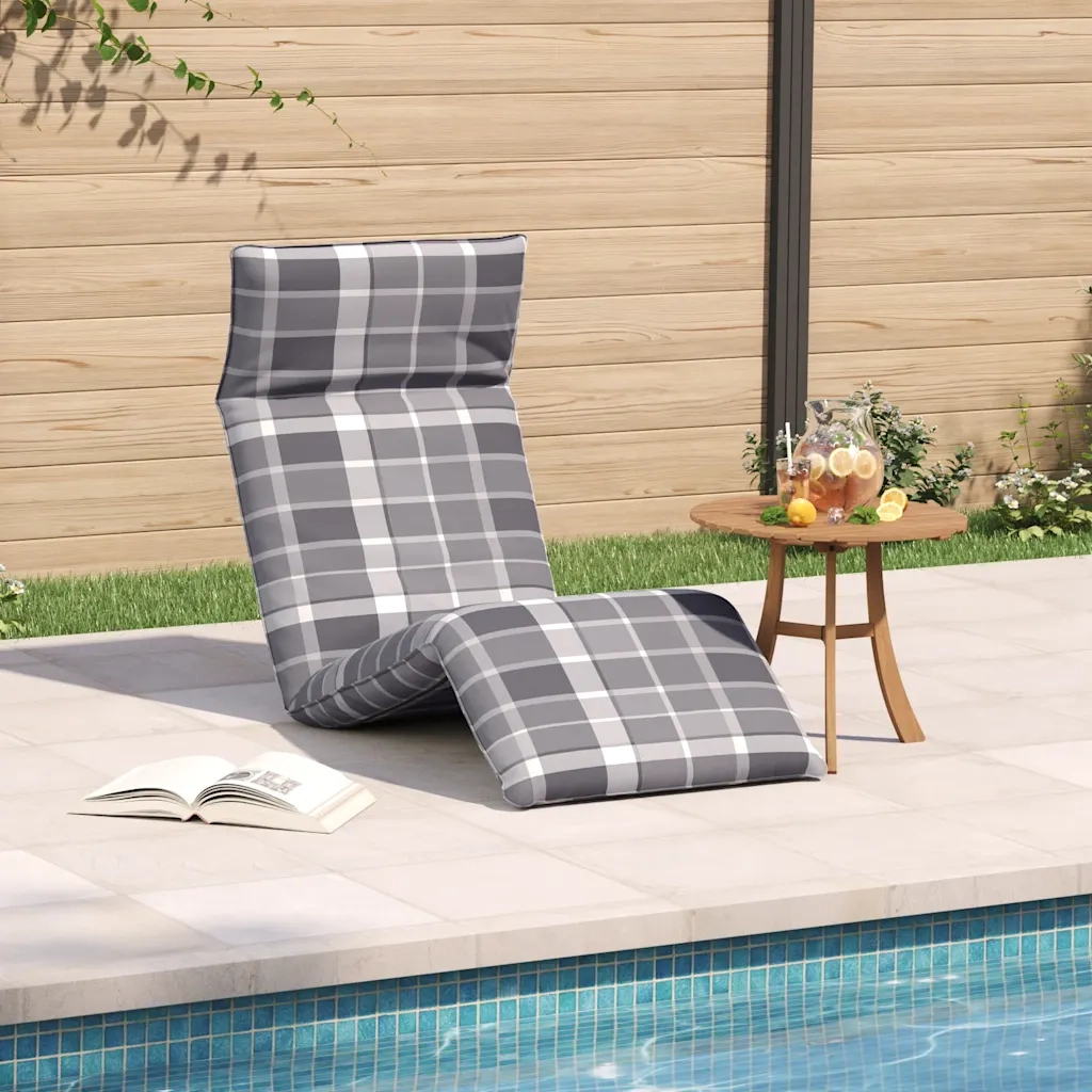 vidaXL Lettino Pieghevole Quadri Grigi 175x54x8,5 cm in Tessuto Oxford