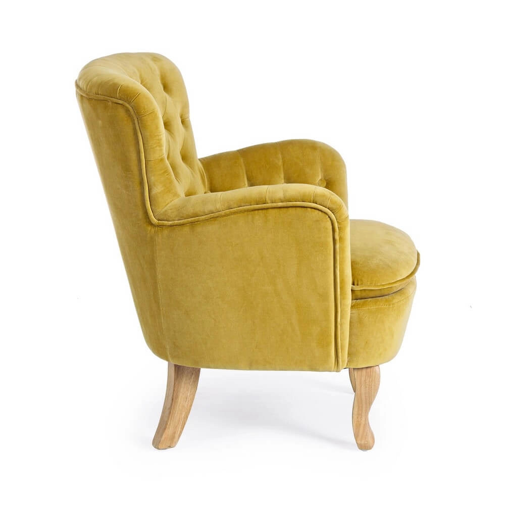 Poltrona in Velluto Capitonné con Braccioli e Gambe in Legno - ORSON