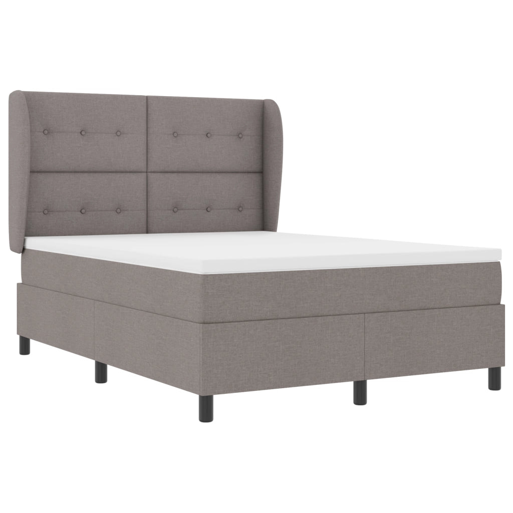 Letto Box Spring con Materasso in Tortora, 140x190 cm, Tessuto