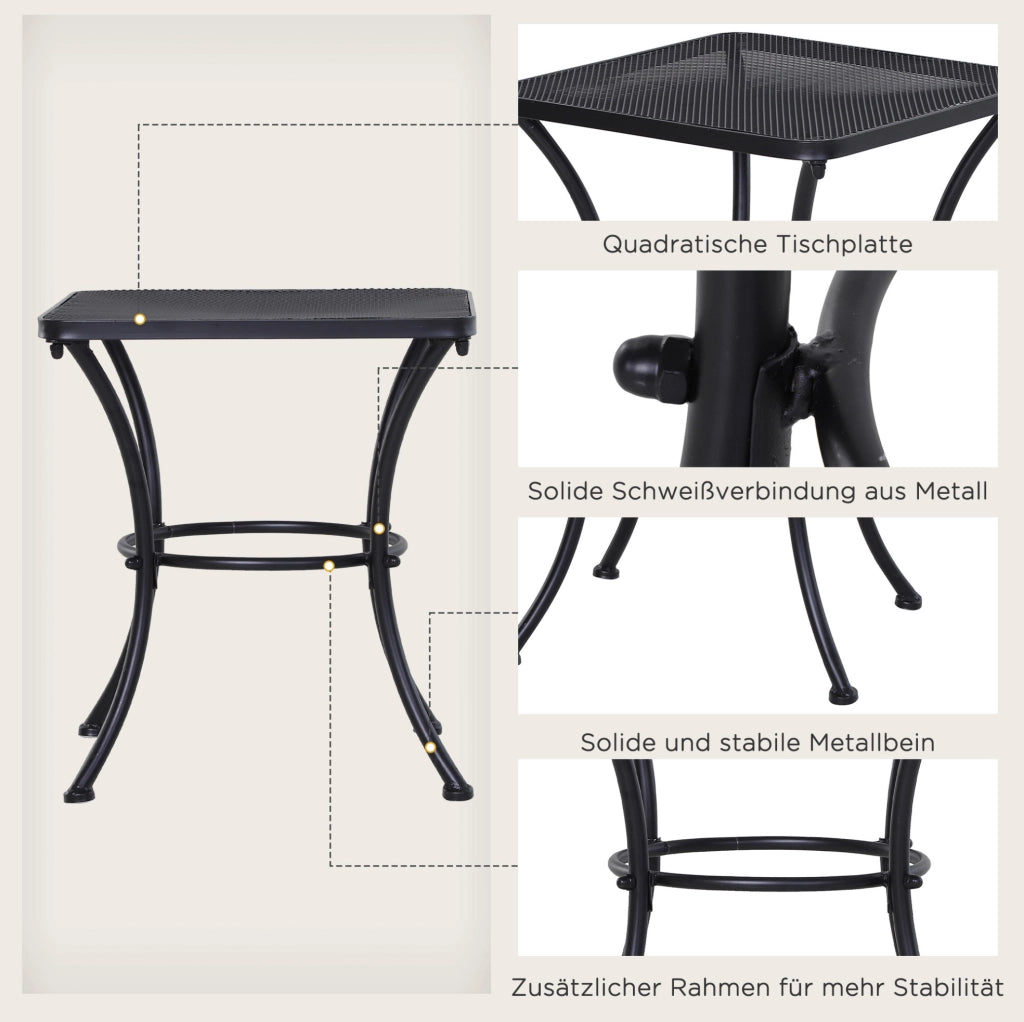 Tavolino da giardino nero in metallo 45x45x50 cm per balcone e terrazza