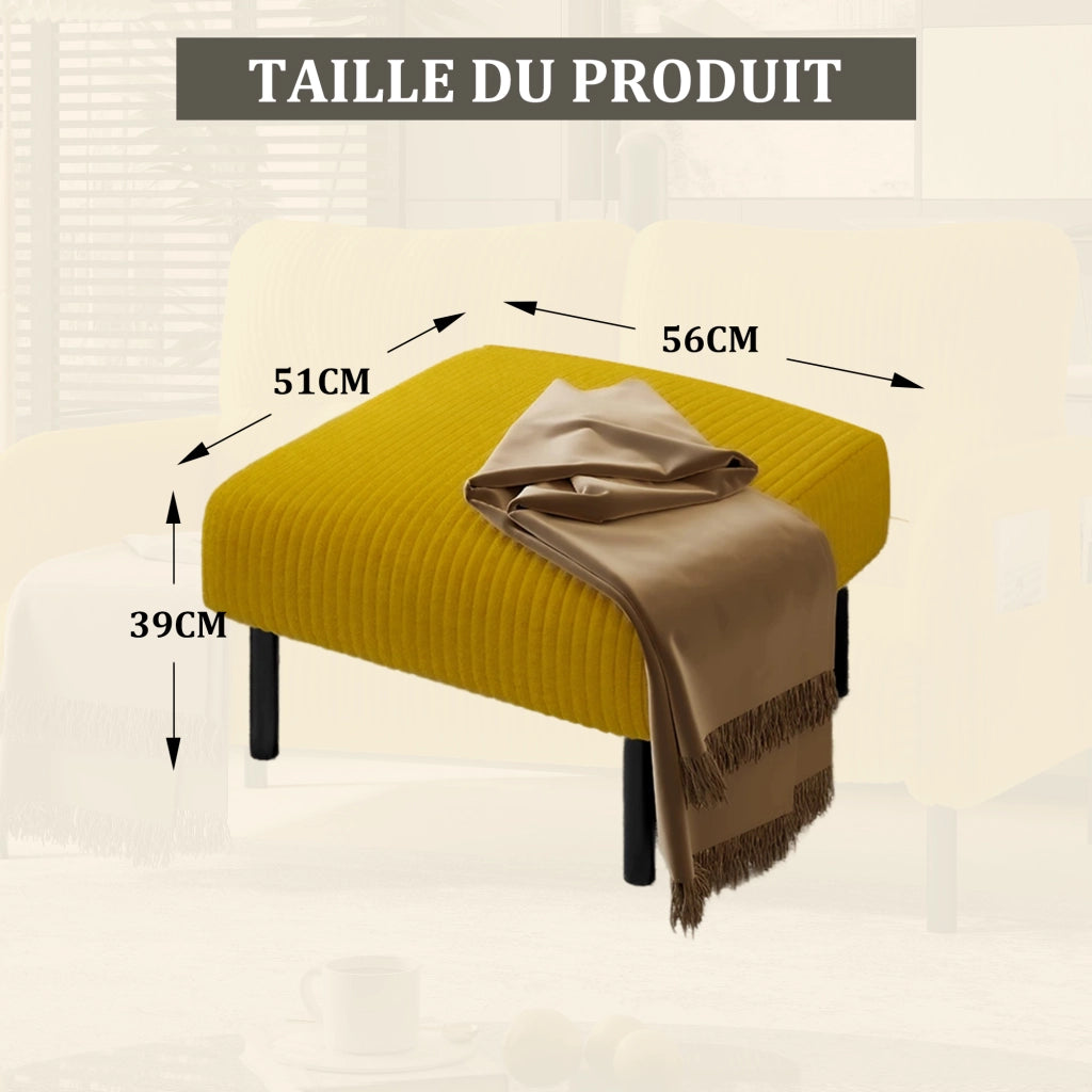 Divano 2 Posti Imbottito in Velluto a Coste con Tasche Laterali e Gambe in Metallo ¨C MINIMAL ¨C Grigio