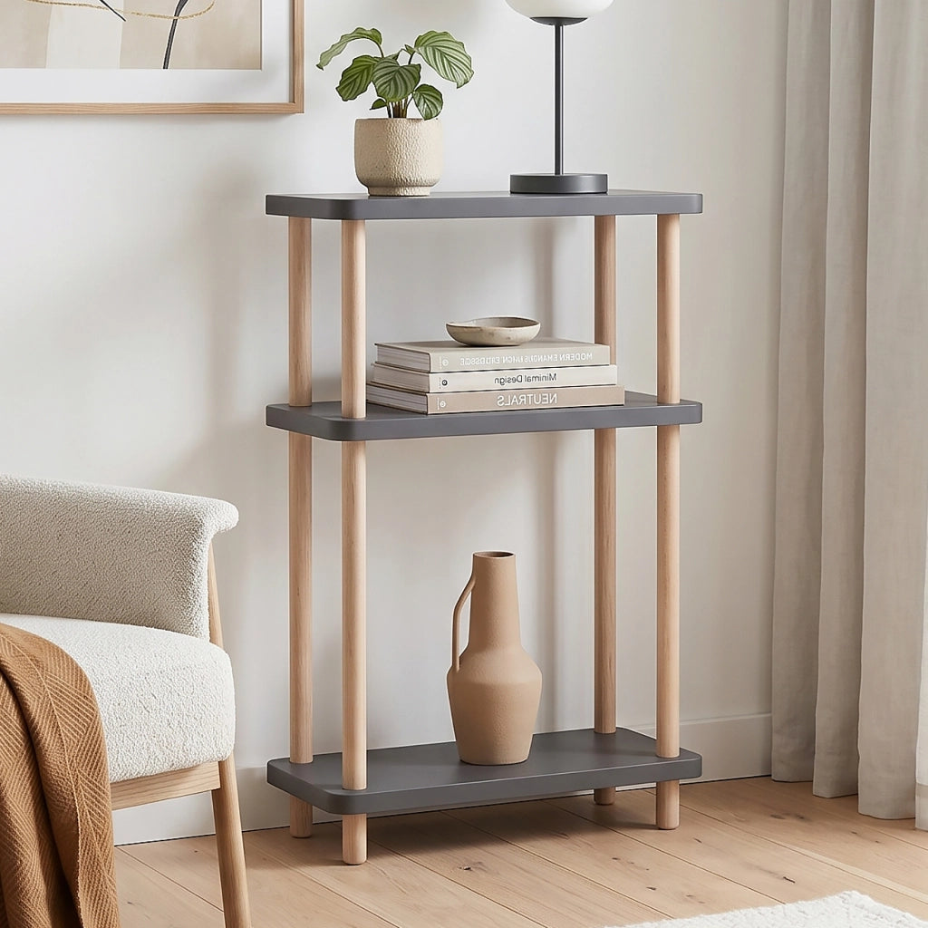 Scaffale da Terra Multiuso Nampernu a 3 Piani 62 x 40 x 18 cm - Grigio Antracite [en.casa]