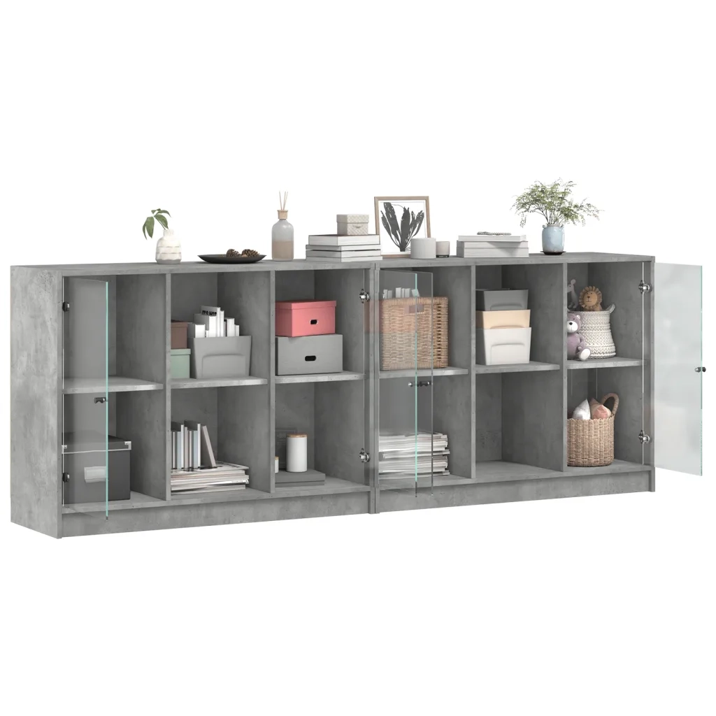 Libreria con Ante Grigio Cemento 204x37x75 cm Legno Multistrato 3206534
