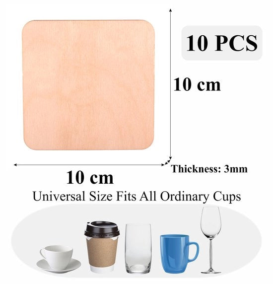 Set di sottopiani in legno di betulla da 10 sottopiani in legno di betulla per bicchieri per bevande caffè tè sottopiani placemats sottopiano riciclabile 10 pezzi 10x10cm