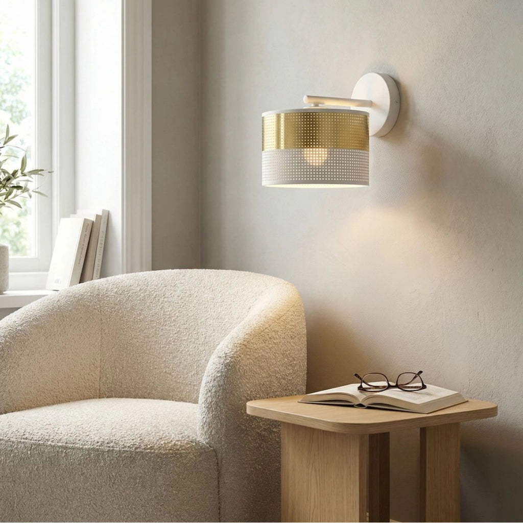 Lampada da parete LUX in acciaio bianco e oro