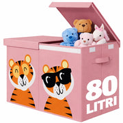 Box Contenitore Giocattoli con Animali Doppio Pieghevole 80L Rosa Salvaspazio