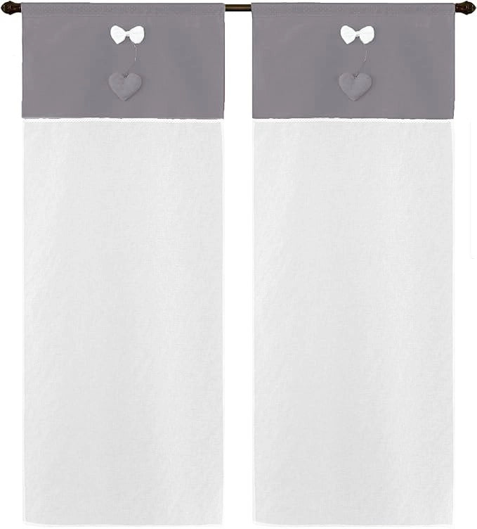 Tende Finestre Porte Interno Coppia 2pz Tessuto Semitrasparente Shabby Chic Rustica 60x240 Cm Grigia