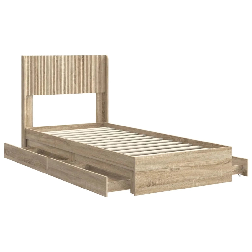 Struttura del letto con stoccaggio e testata-Giroletto con contenitore Rovere Sonoma 127068