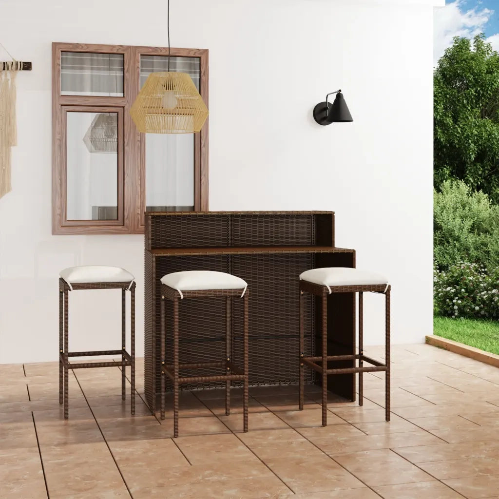 Set Bar da Giardino 4 pz | Set Salotto da Giardino con Cuscini Marrone