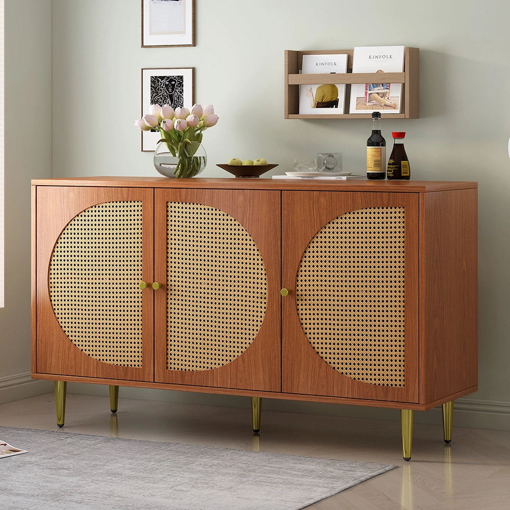Buffet con 3 porte in rattan - Xylo - Maniglie metalliche per soggiorno ufficio