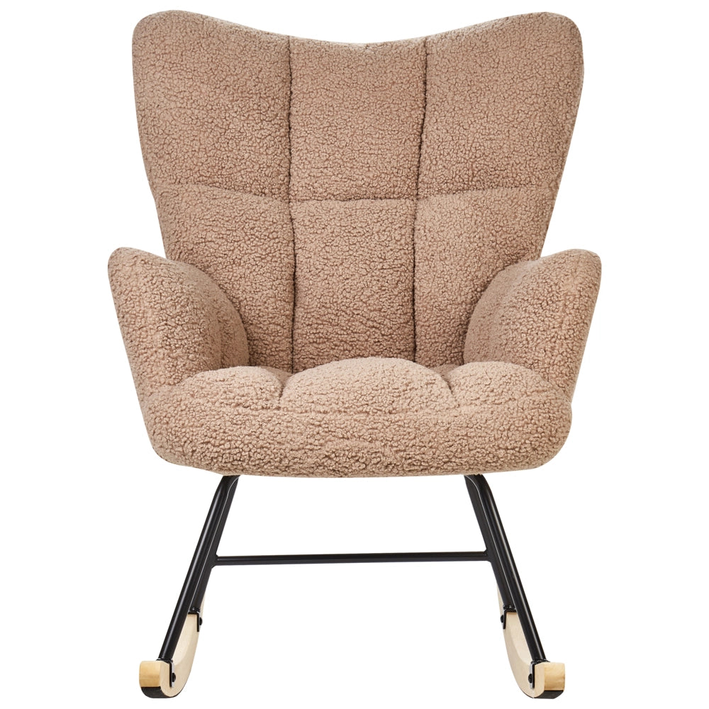 Sedia a dondolo bouclé beige e gambe nere stile Moderno soggiorno camera da letto