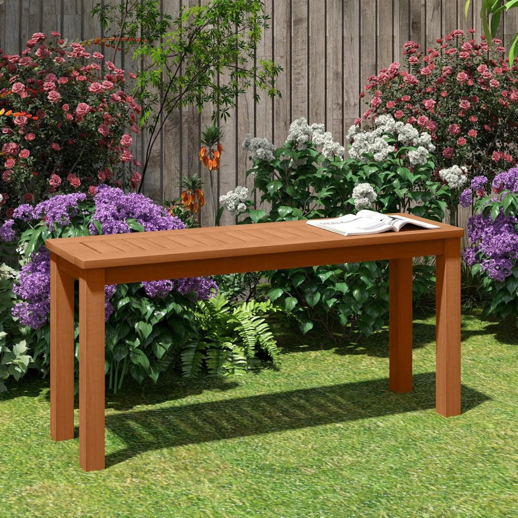Panchina da Esterno senza Schienale, Panchina da Pranzo per 2 Persone con Sedile a Listoni Traspirante, Panchina Lunga in Legno Rustico per Ingresso, Giardino, Cortile e Terrazzo