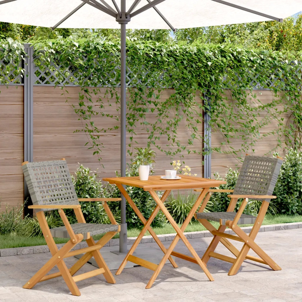 Set da Bistrot 3 pz | Set Salotto da Giardino Grigio in Polyrattan e Legno Massello